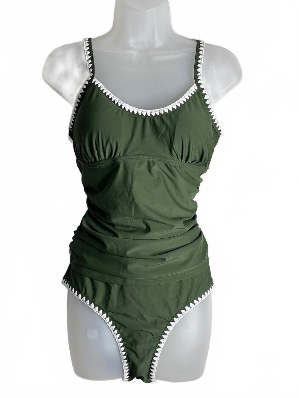 Cupshe Two-Piece Tankini Swimsuit in Olive Green, Size Large